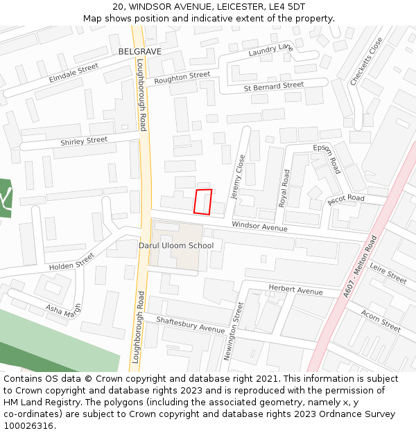 20, WINDSOR AVENUE, LEICESTER, LE4 5DT: Location map and indicative extent of plot