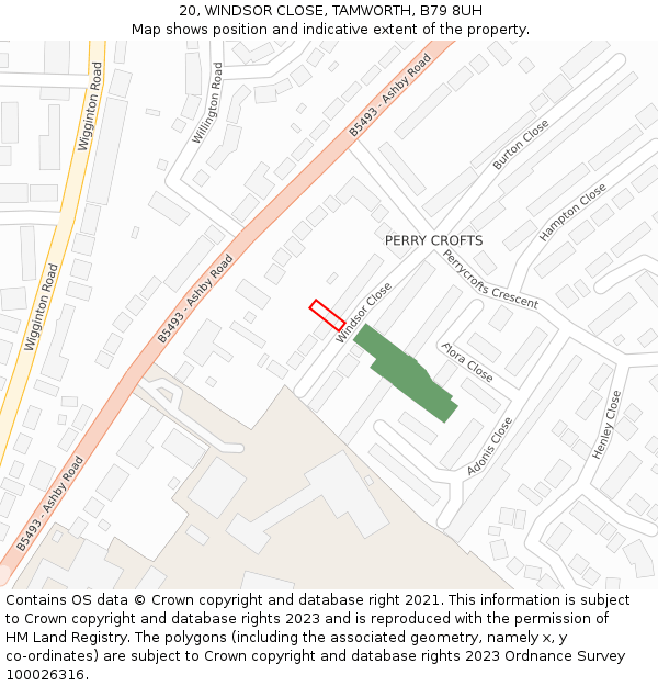 20, WINDSOR CLOSE, TAMWORTH, B79 8UH: Location map and indicative extent of plot