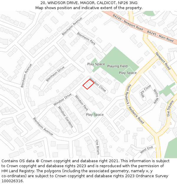 20, WINDSOR DRIVE, MAGOR, CALDICOT, NP26 3NG: Location map and indicative extent of plot