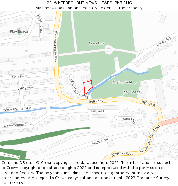 20, WINTERBOURNE MEWS, LEWES, BN7 1HG: Location map and indicative extent of plot