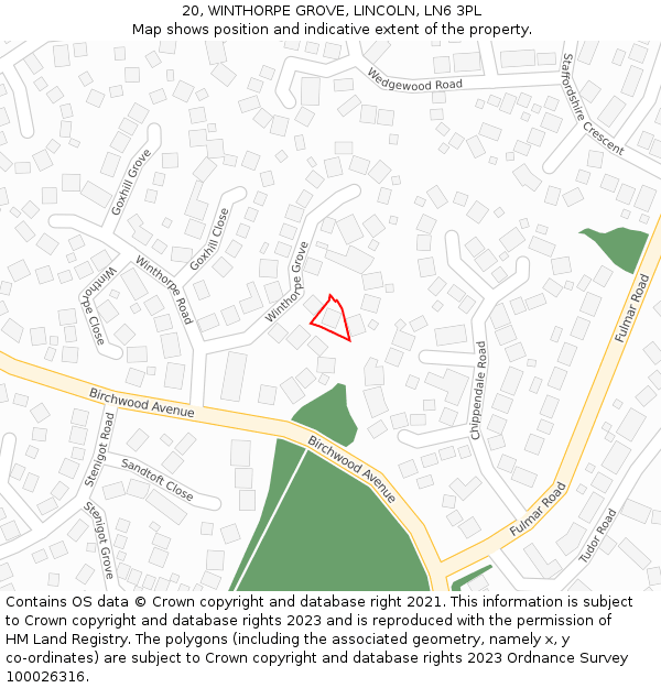 20, WINTHORPE GROVE, LINCOLN, LN6 3PL: Location map and indicative extent of plot