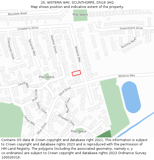 20, WISTERIA WAY, SCUNTHORPE, DN16 3AQ: Location map and indicative extent of plot