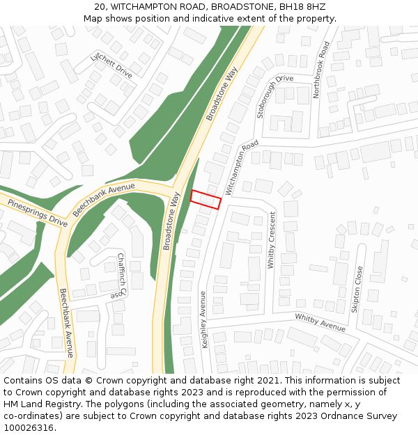 20, WITCHAMPTON ROAD, BROADSTONE, BH18 8HZ: Location map and indicative extent of plot
