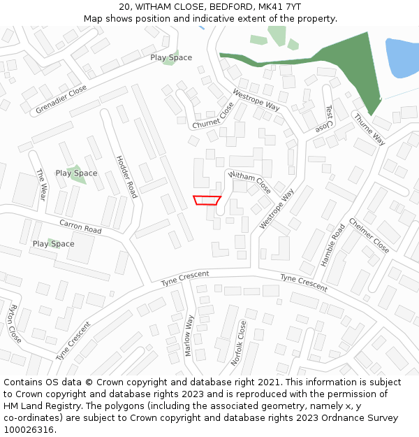 20, WITHAM CLOSE, BEDFORD, MK41 7YT: Location map and indicative extent of plot