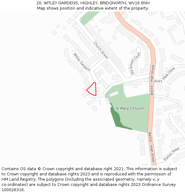 20, WITLEY GARDENS, HIGHLEY, BRIDGNORTH, WV16 6NH: Location map and indicative extent of plot
