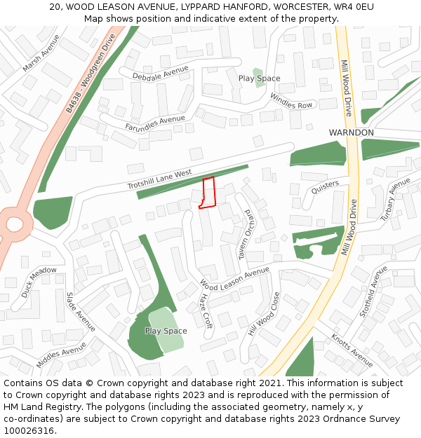 20, WOOD LEASON AVENUE, LYPPARD HANFORD, WORCESTER, WR4 0EU: Location map and indicative extent of plot