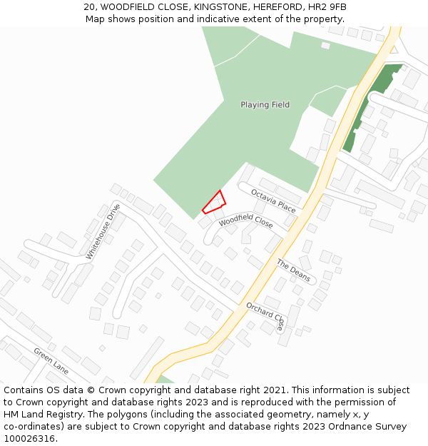 20, WOODFIELD CLOSE, KINGSTONE, HEREFORD, HR2 9FB: Location map and indicative extent of plot