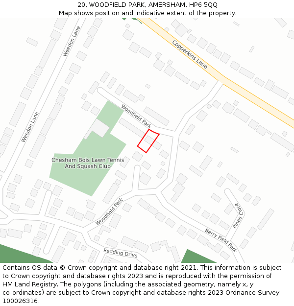 20, WOODFIELD PARK, AMERSHAM, HP6 5QQ: Location map and indicative extent of plot