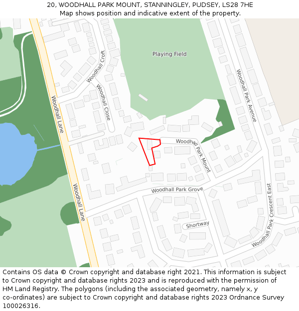 20, WOODHALL PARK MOUNT, STANNINGLEY, PUDSEY, LS28 7HE: Location map and indicative extent of plot