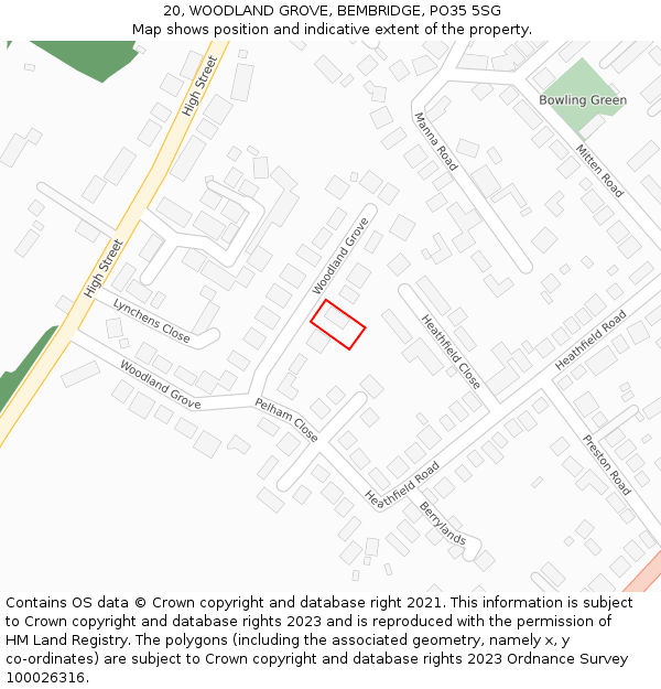 20, WOODLAND GROVE, BEMBRIDGE, PO35 5SG: Location map and indicative extent of plot