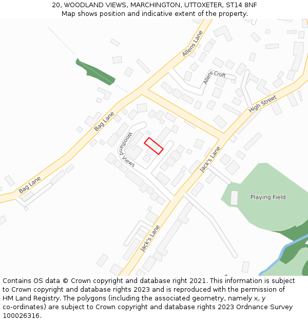 20, WOODLAND VIEWS, MARCHINGTON, UTTOXETER, ST14 8NF: Location map and indicative extent of plot