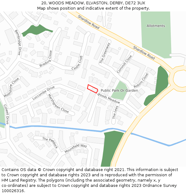 20, WOODS MEADOW, ELVASTON, DERBY, DE72 3UX: Location map and indicative extent of plot