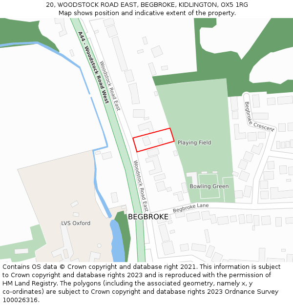 20, WOODSTOCK ROAD EAST, BEGBROKE, KIDLINGTON, OX5 1RG: Location map and indicative extent of plot