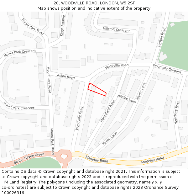 20, WOODVILLE ROAD, LONDON, W5 2SF: Location map and indicative extent of plot