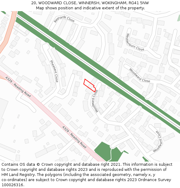 20, WOODWARD CLOSE, WINNERSH, WOKINGHAM, RG41 5NW: Location map and indicative extent of plot