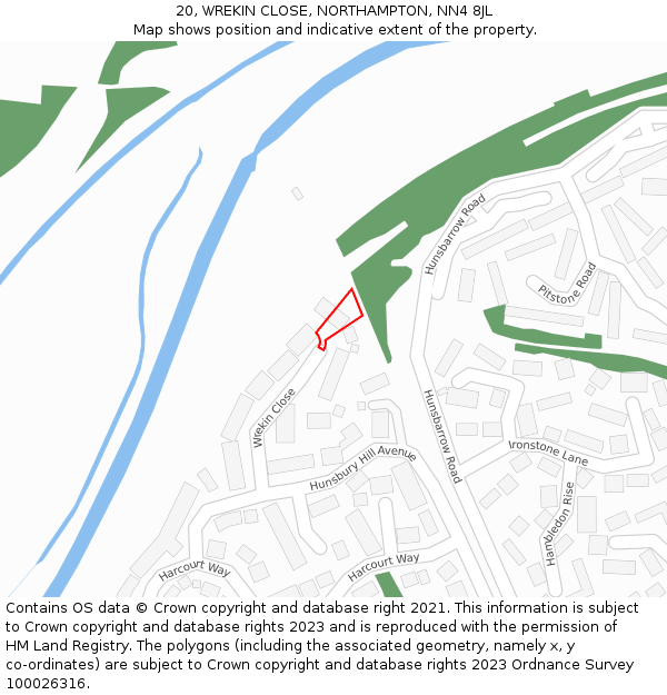 20, WREKIN CLOSE, NORTHAMPTON, NN4 8JL: Location map and indicative extent of plot
