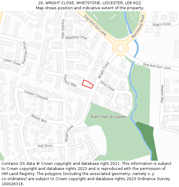 20, WRIGHT CLOSE, WHETSTONE, LEICESTER, LE8 6QZ: Location map and indicative extent of plot