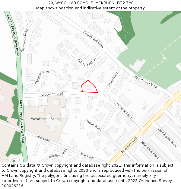 20, WYCOLLAR ROAD, BLACKBURN, BB2 7AF: Location map and indicative extent of plot
