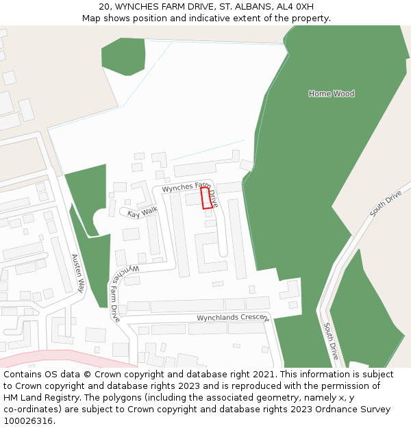 20, WYNCHES FARM DRIVE, ST. ALBANS, AL4 0XH: Location map and indicative extent of plot