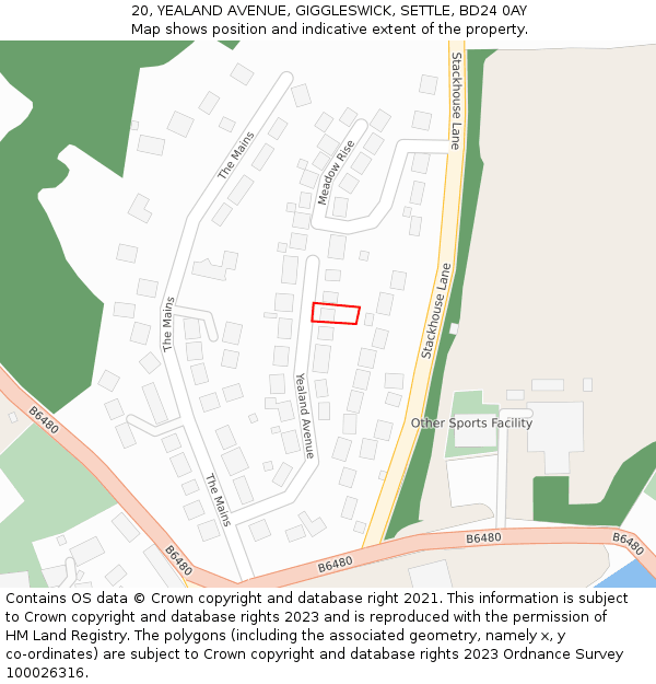 20, YEALAND AVENUE, GIGGLESWICK, SETTLE, BD24 0AY: Location map and indicative extent of plot