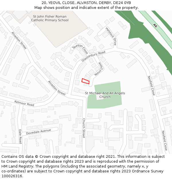 20, YEOVIL CLOSE, ALVASTON, DERBY, DE24 0YB: Location map and indicative extent of plot
