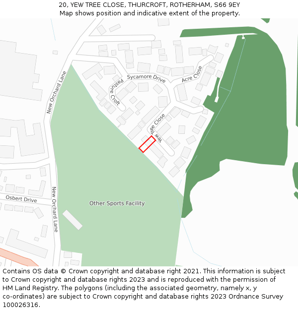 20, YEW TREE CLOSE, THURCROFT, ROTHERHAM, S66 9EY: Location map and indicative extent of plot