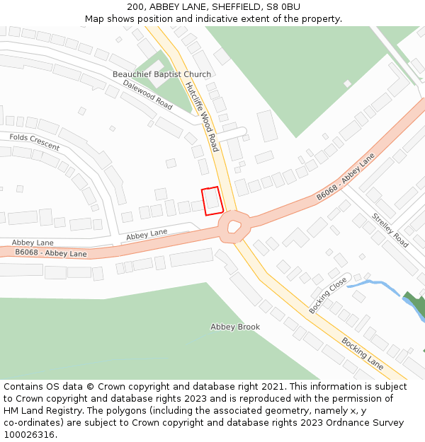 200, ABBEY LANE, SHEFFIELD, S8 0BU: Location map and indicative extent of plot