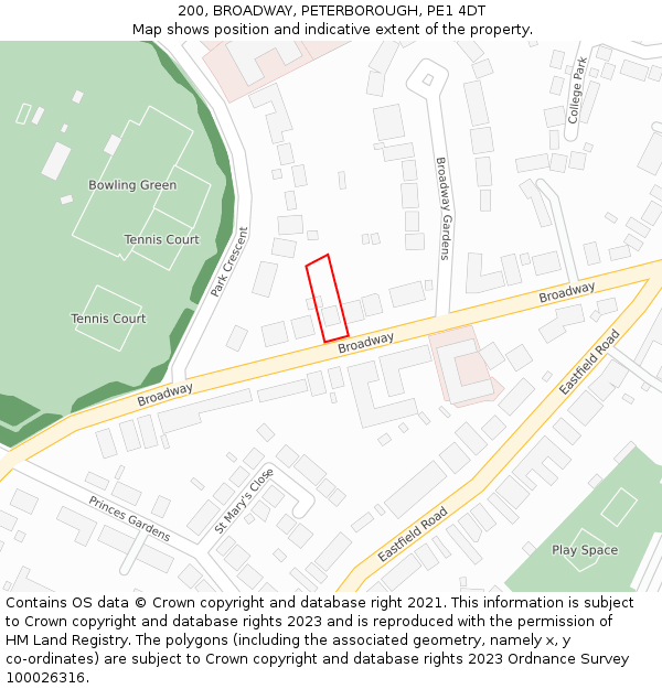 200, BROADWAY, PETERBOROUGH, PE1 4DT: Location map and indicative extent of plot