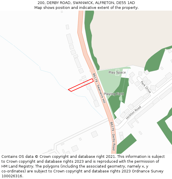 200, DERBY ROAD, SWANWICK, ALFRETON, DE55 1AD: Location map and indicative extent of plot