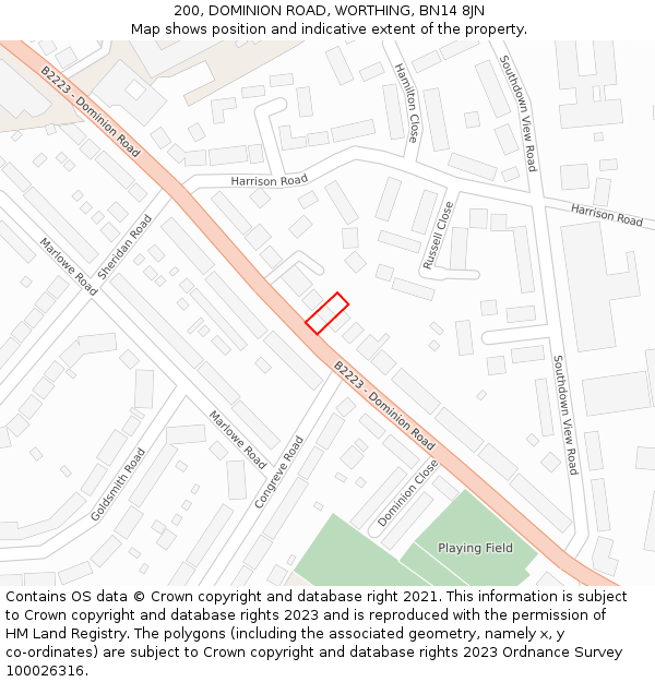 200, DOMINION ROAD, WORTHING, BN14 8JN: Location map and indicative extent of plot
