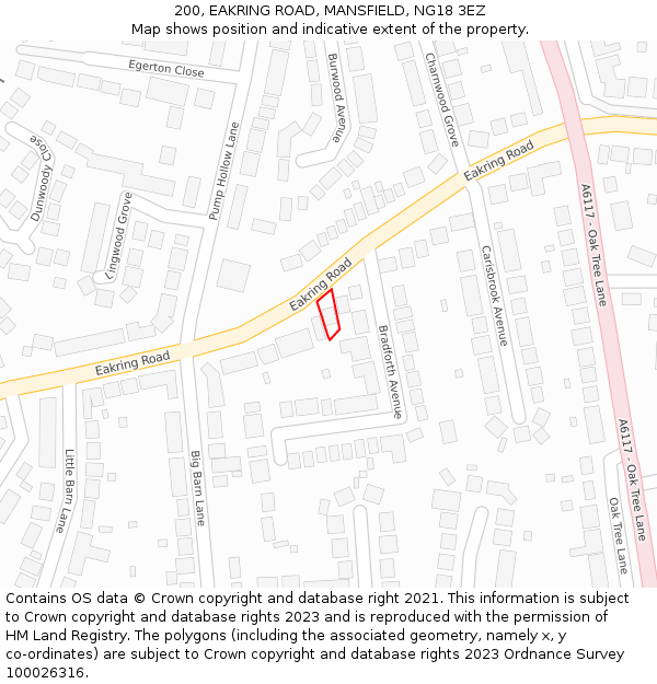 200, EAKRING ROAD, MANSFIELD, NG18 3EZ: Location map and indicative extent of plot