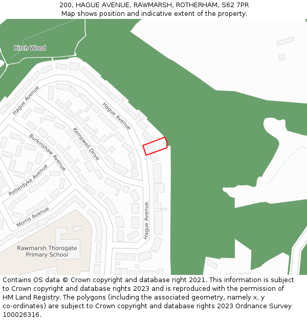 200, HAGUE AVENUE, RAWMARSH, ROTHERHAM, S62 7PR: Location map and indicative extent of plot