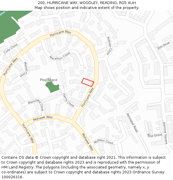 200, HURRICANE WAY, WOODLEY, READING, RG5 4UH: Location map and indicative extent of plot