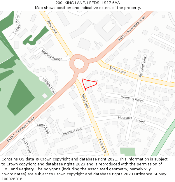 200, KING LANE, LEEDS, LS17 6AA: Location map and indicative extent of plot