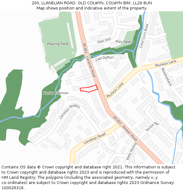 200, LLANELIAN ROAD, OLD COLWYN, COLWYN BAY, LL29 8UN: Location map and indicative extent of plot