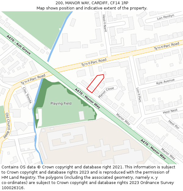 200, MANOR WAY, CARDIFF, CF14 1RP: Location map and indicative extent of plot
