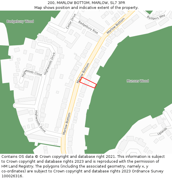 200, MARLOW BOTTOM, MARLOW, SL7 3PR: Location map and indicative extent of plot