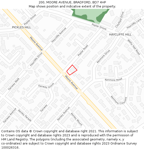 200, MOORE AVENUE, BRADFORD, BD7 4HP: Location map and indicative extent of plot