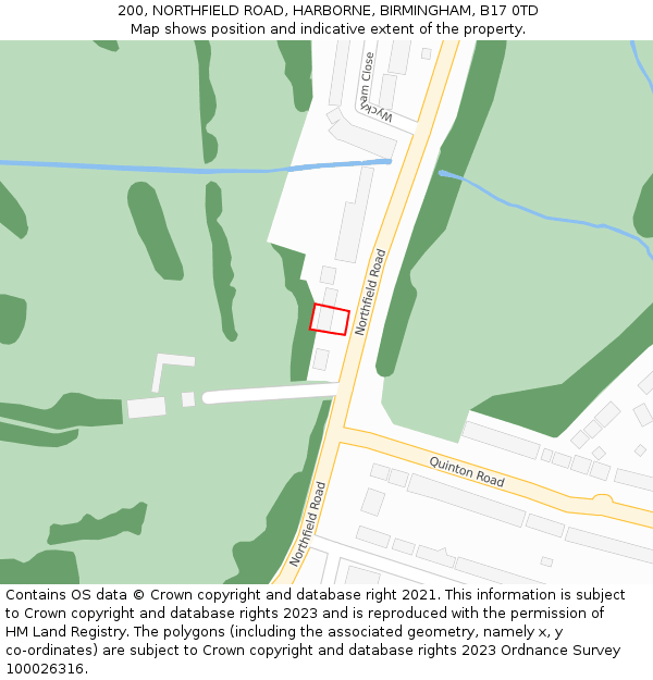 200, NORTHFIELD ROAD, HARBORNE, BIRMINGHAM, B17 0TD: Location map and indicative extent of plot