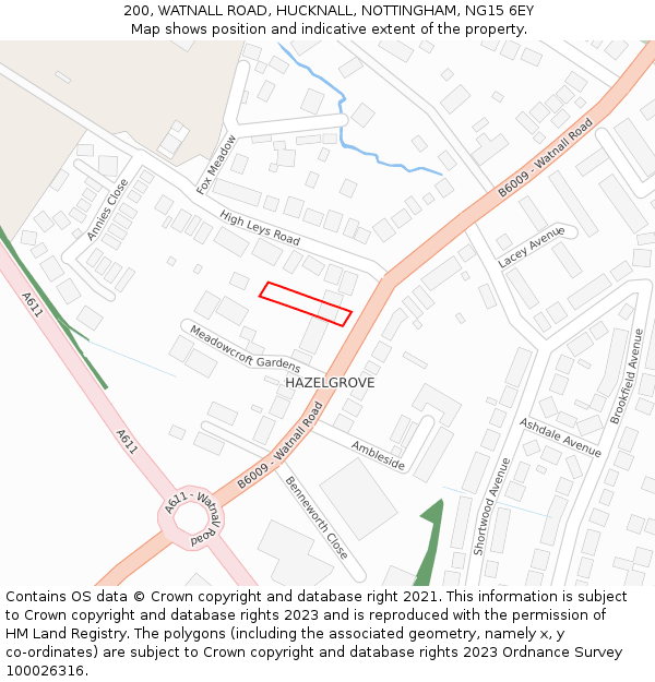 200, WATNALL ROAD, HUCKNALL, NOTTINGHAM, NG15 6EY: Location map and indicative extent of plot