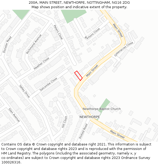 200A, MAIN STREET, NEWTHORPE, NOTTINGHAM, NG16 2DG: Location map and indicative extent of plot