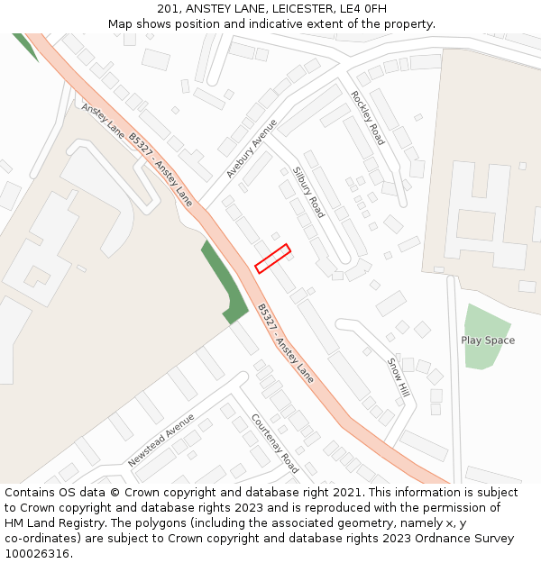 201, ANSTEY LANE, LEICESTER, LE4 0FH: Location map and indicative extent of plot