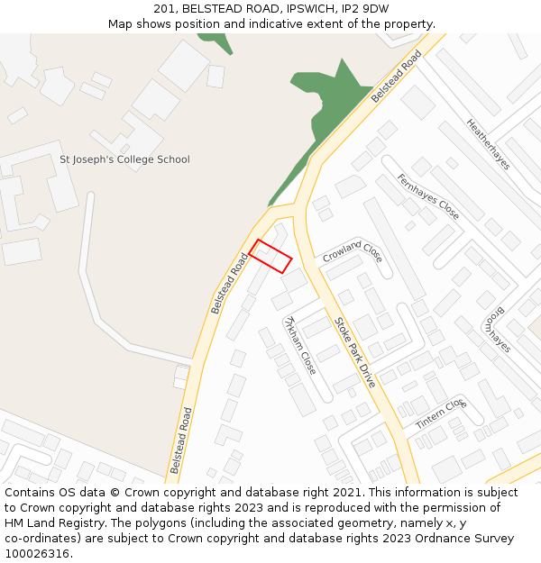 201, BELSTEAD ROAD, IPSWICH, IP2 9DW: Location map and indicative extent of plot