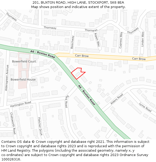 201, BUXTON ROAD, HIGH LANE, STOCKPORT, SK6 8EA: Location map and indicative extent of plot
