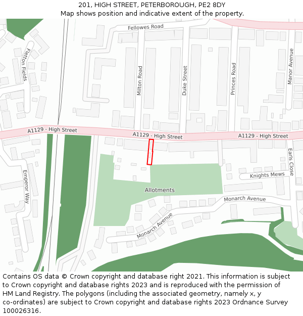 201, HIGH STREET, PETERBOROUGH, PE2 8DY: Location map and indicative extent of plot