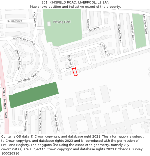 201, KINGFIELD ROAD, LIVERPOOL, L9 3AN: Location map and indicative extent of plot