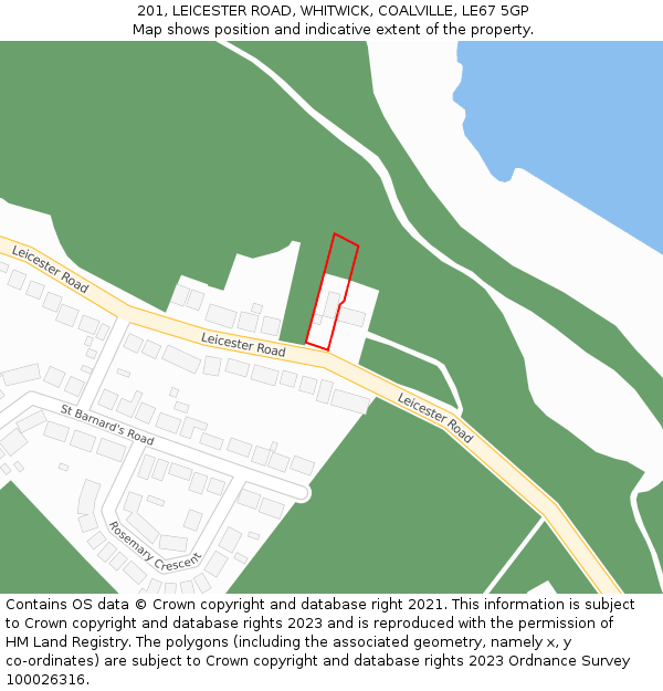201, LEICESTER ROAD, WHITWICK, COALVILLE, LE67 5GP: Location map and indicative extent of plot