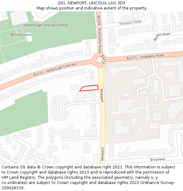 201, NEWPORT, LINCOLN, LN1 3DX: Location map and indicative extent of plot