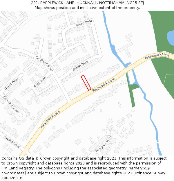 201, PAPPLEWICK LANE, HUCKNALL, NOTTINGHAM, NG15 8EJ: Location map and indicative extent of plot