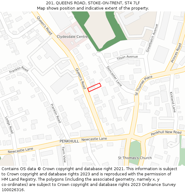 201, QUEENS ROAD, STOKE-ON-TRENT, ST4 7LF: Location map and indicative extent of plot